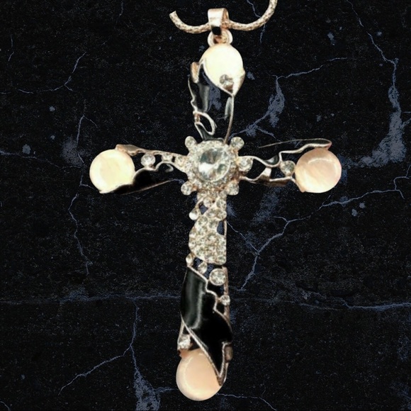 Betsey Johnson Jewelry - NWOT Betsey Johnson Opal Black Rose Gold Cross